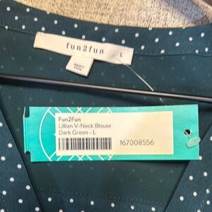Fun 2 Fun Dark Green V-Neck Blouse